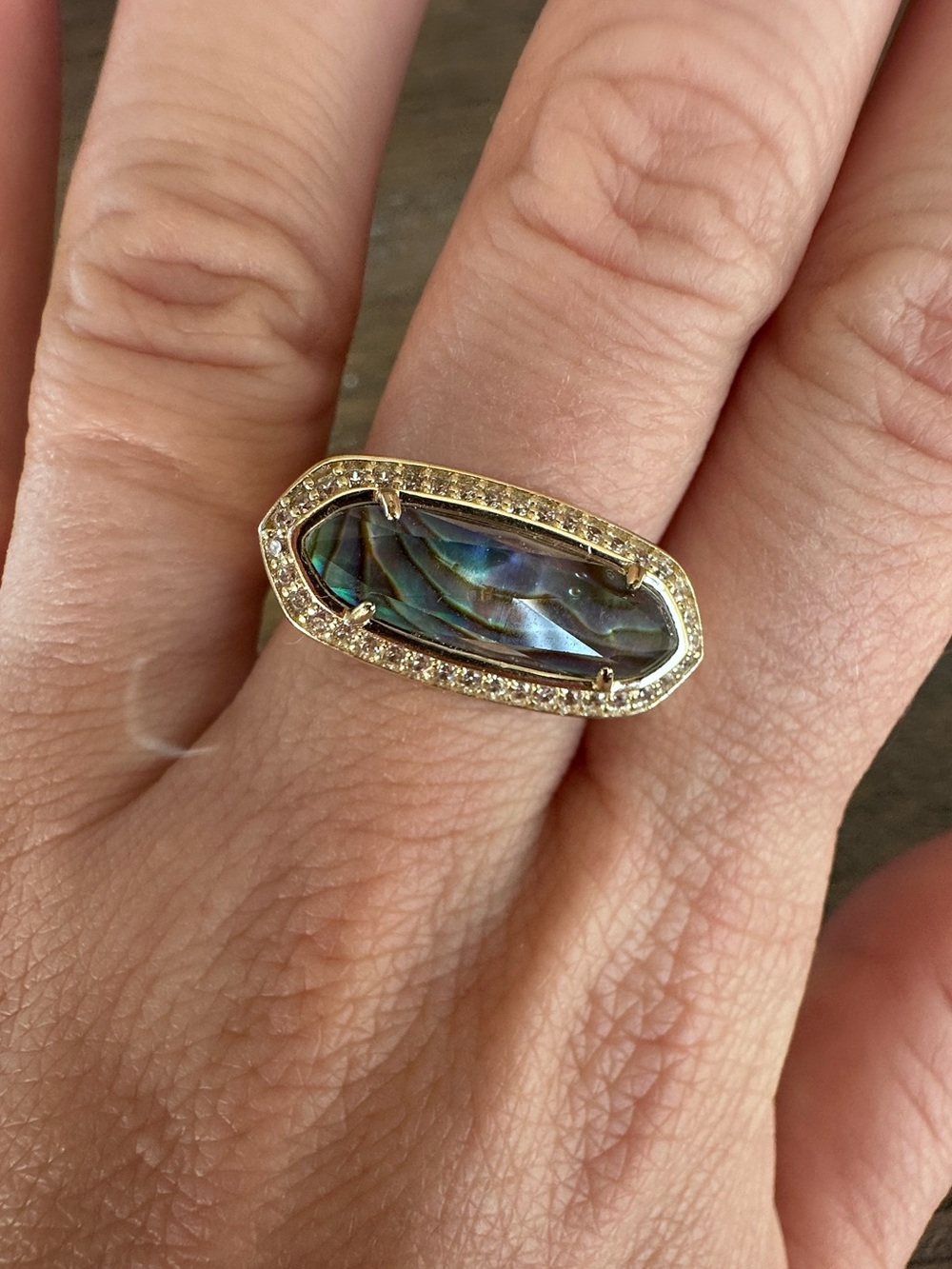 Kendra Scott Gold Abalone Oval Ring - Iridescent Blue Green
